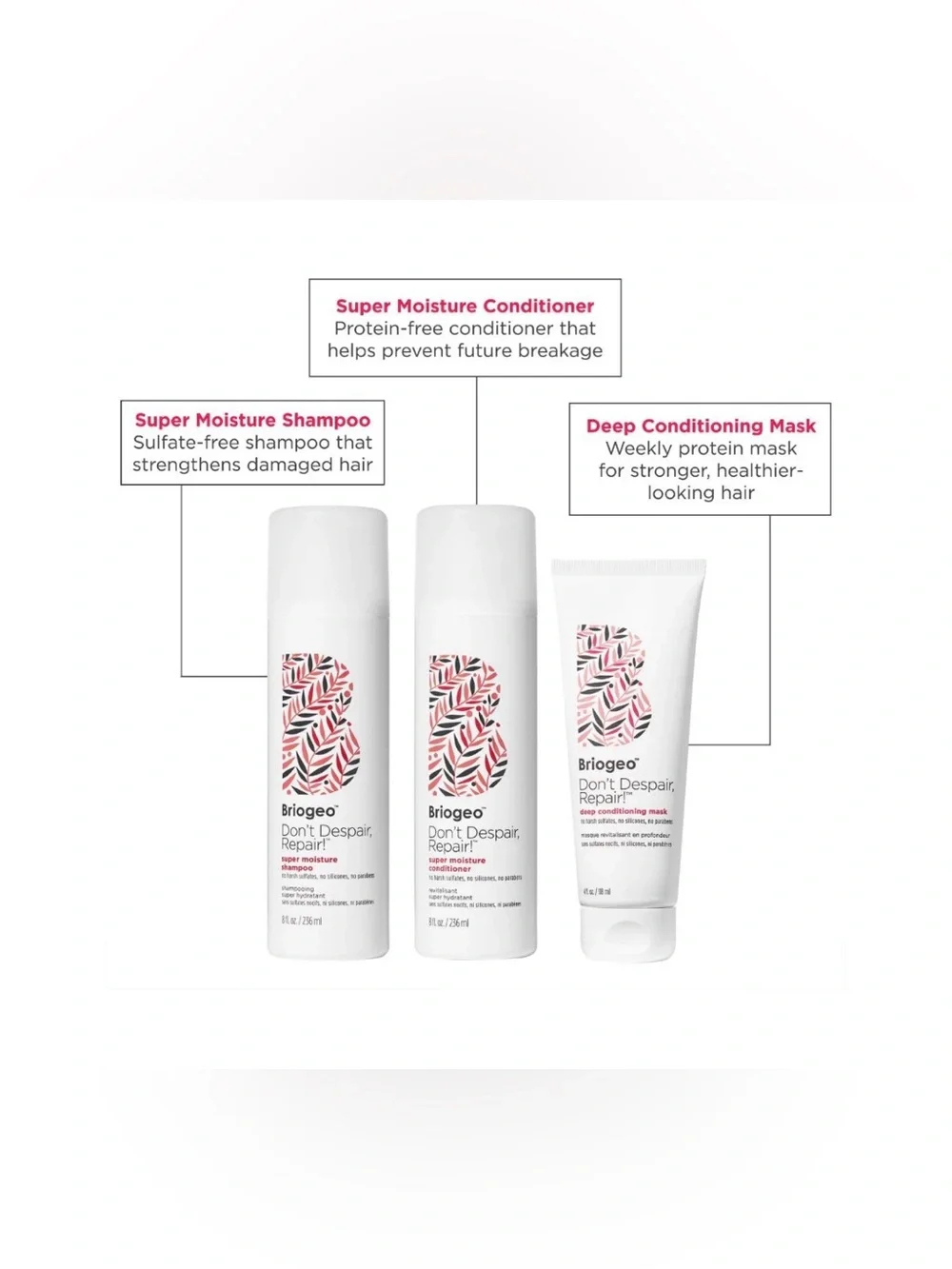 New Briogeo  Don't Despair, Repair! Shampoo, Conditioner and Conditioning Mask